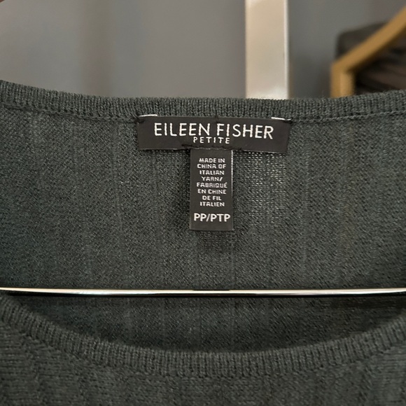 FLAW Eileen Fisher Petite 100% Wool Ribbed Dress 3/4 Sleeve Forest Green - Picture 4 of 9